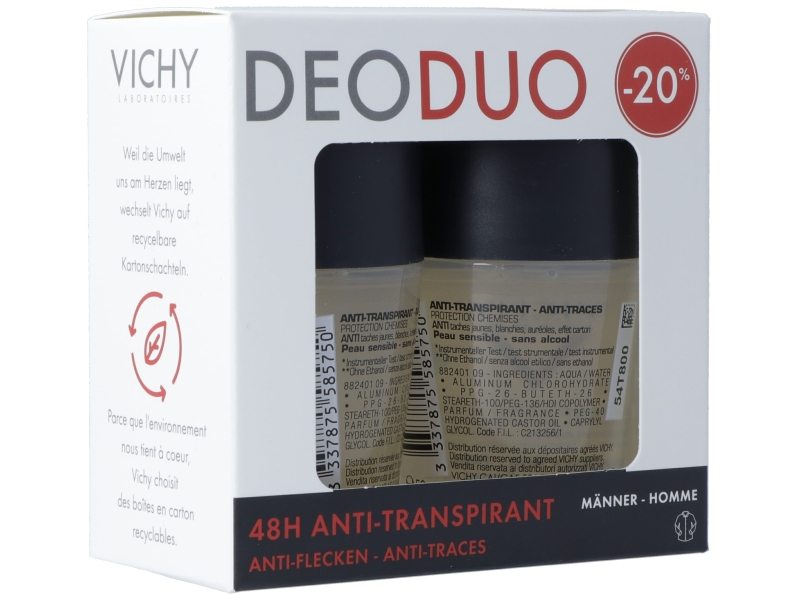 VICHY homme déo anti-traces roll-on -20% 2 x 50 ml