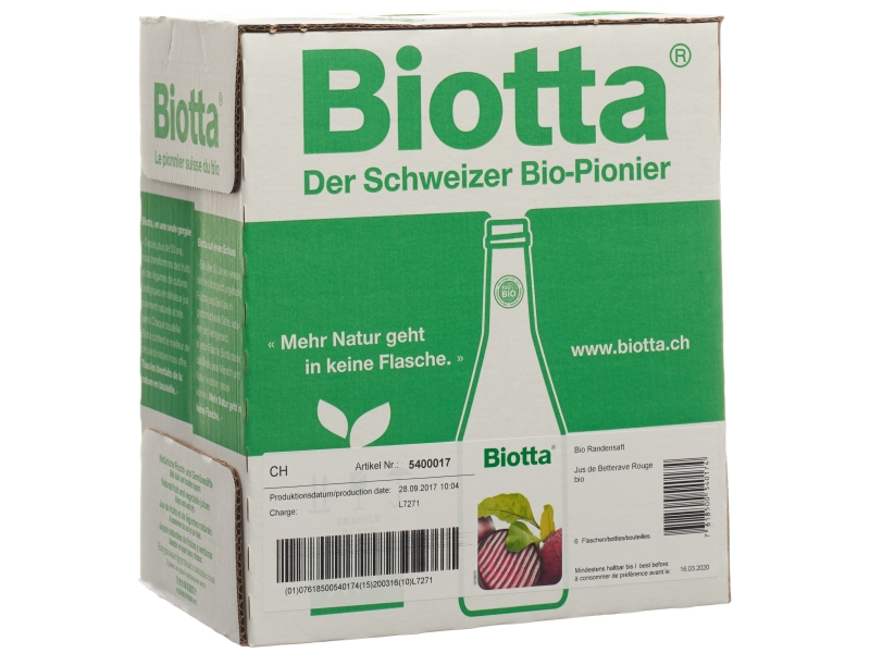 BIOTTA Betterave Rouge Bio 6 flacons 5 dl