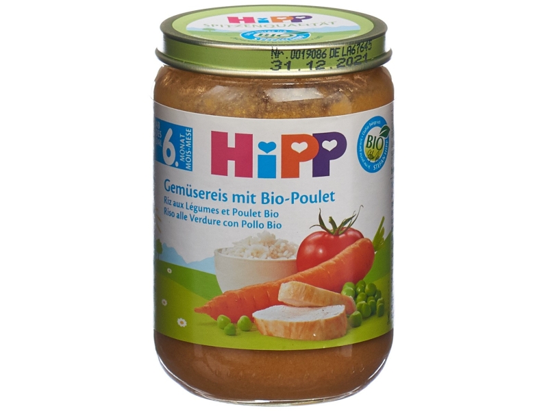 HIPP riz aux légumes et poulet bio verre 190 g